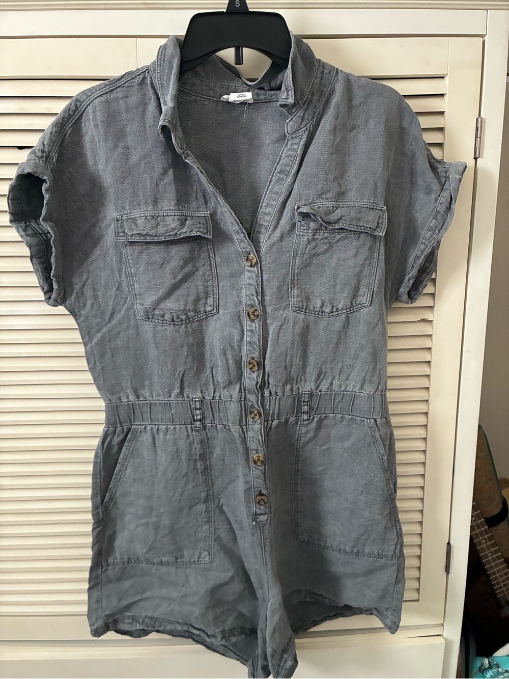 Nicole Miller Washed Gray Short Sleeve Utility Romper